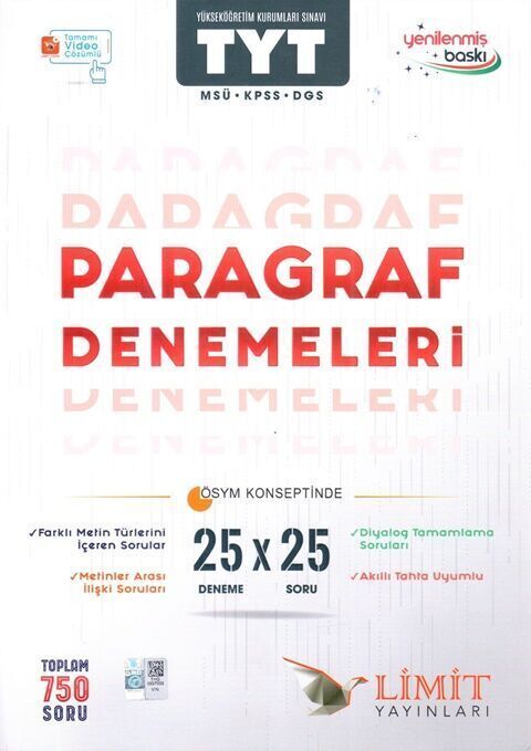 Limit Yayınları TYT MSÜ KPSS DGS Paragraf 25 X 25 Denemeleri